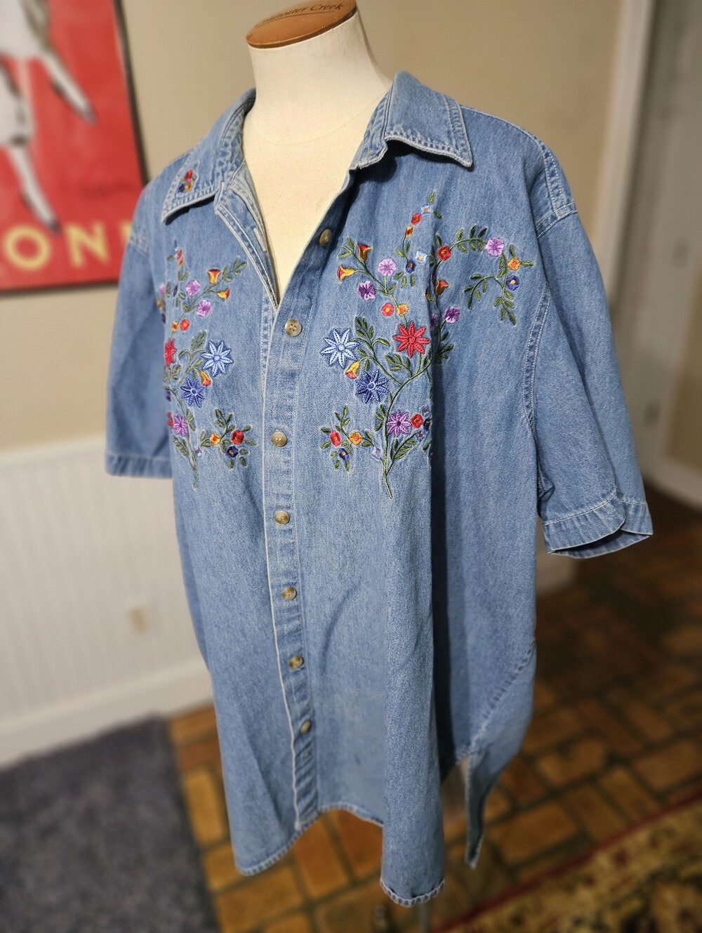 VTG Just My Size Embroidered Denim Top 22/24W